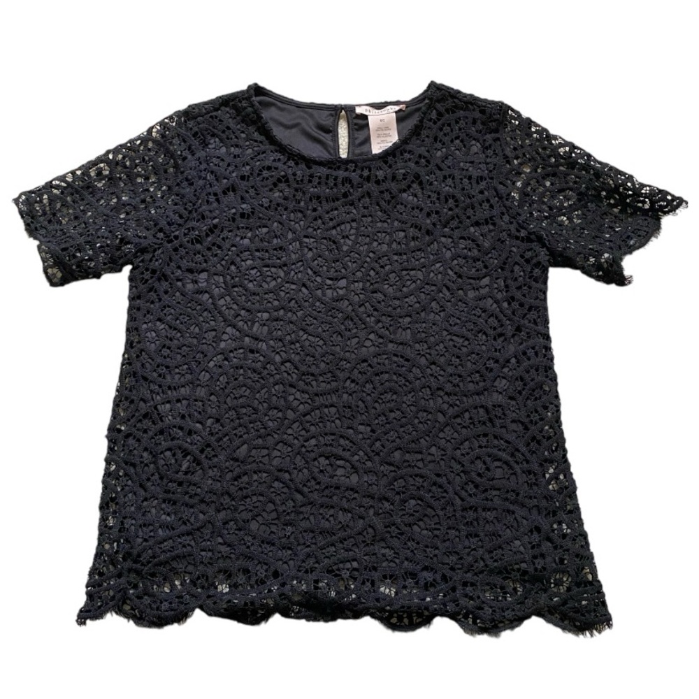 Philosophy Black Floral Lace Pattern Women’s Short Sleeve Blouse